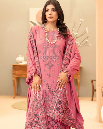 Mauvepink 3pc - Embroidered Dhanak Dress