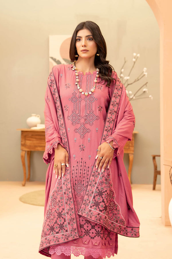 Mauvepink 3pc - Embroidered Dhanak Dress