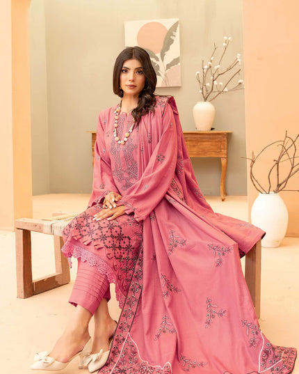 Mauvepink 3pc - Embroidered Dhanak Dress