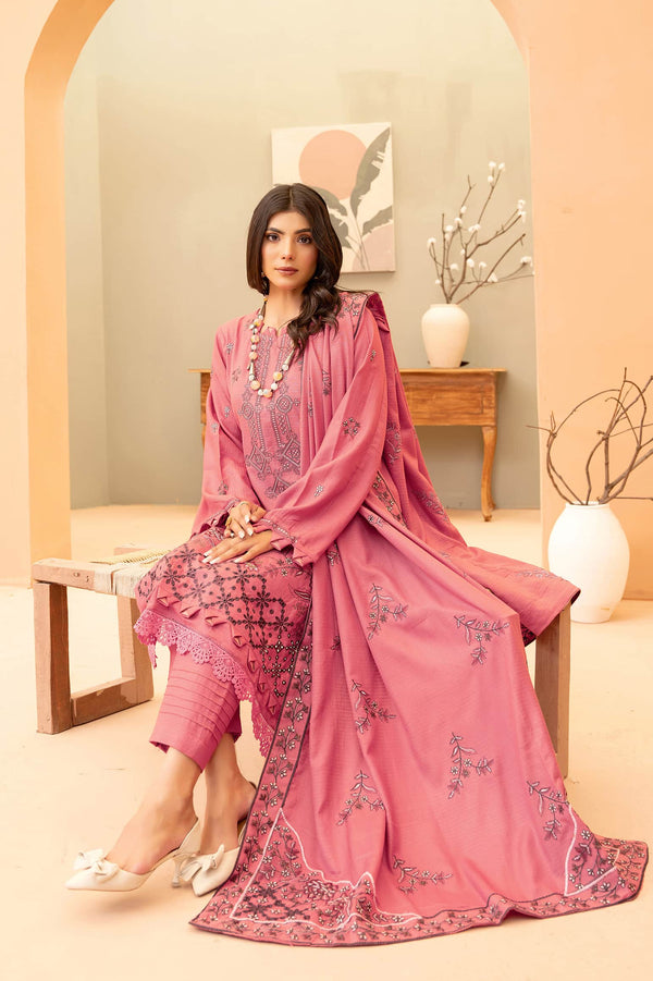 Mauvepink 3pc - Embroidered Dhanak Dress