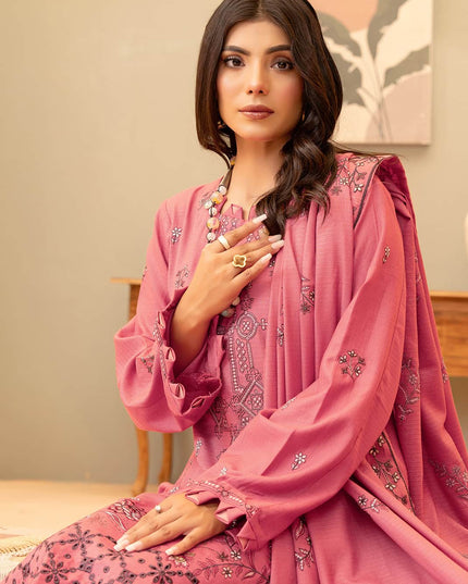 Mauvepink 3pc - Embroidered Dhanak Dress